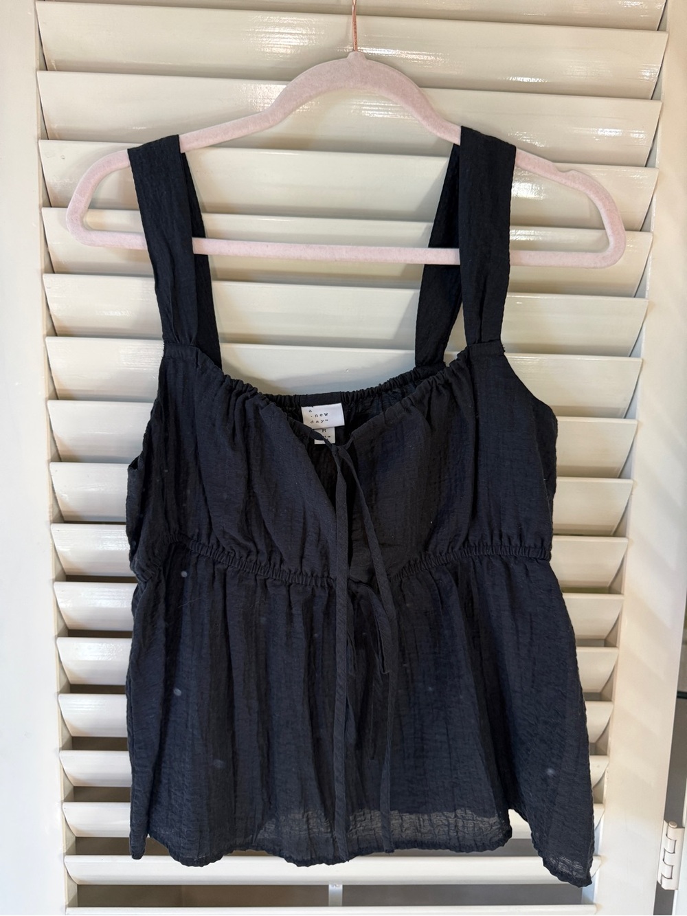 Black Tie-Front Peplum Top